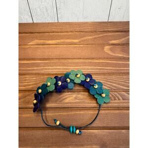 Handmade Genuine Leather Blue Flower Bracelet Blue Boho Daisy Bracelet NEW